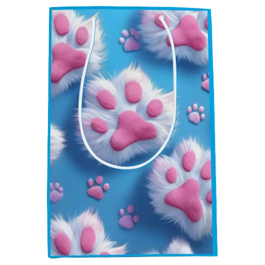 Cute Pink Paw Print Gift Bag Medium Cadeauzakje (Voorkant)