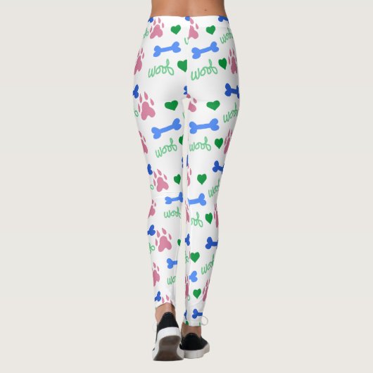 Cute Pink Paw Prints and Blue Dog Bones Pattern Leggings (Achterkant)