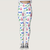 Cute Pink Paw Prints and Blue Dog Bones Pattern Leggings (Voorkant)