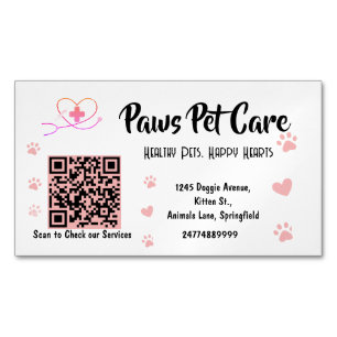 Cute Pink Paws Pet Care Pet Shop Logo Naam Barcode Magnetisch Visitekaartje