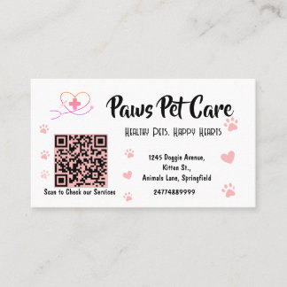 Cute Pink Paws Pet Care Pet Shop Logo Naam Barcode Visitekaartje