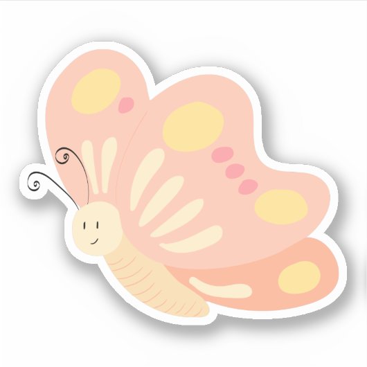 Cute Pink Peach Yellow Girly Butterly Sticker (Voorkant)