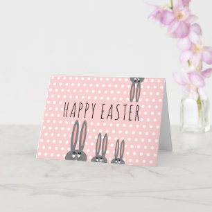 Cute Pink Peeping Bunnies Happy Easter Kinder Kaart