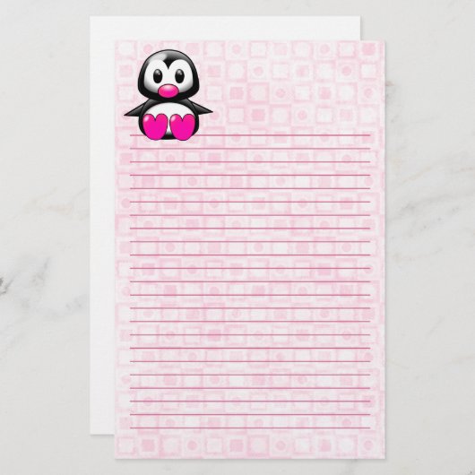 Cute Pink Penguin Briefpapier (Voorkant / Achterkant)