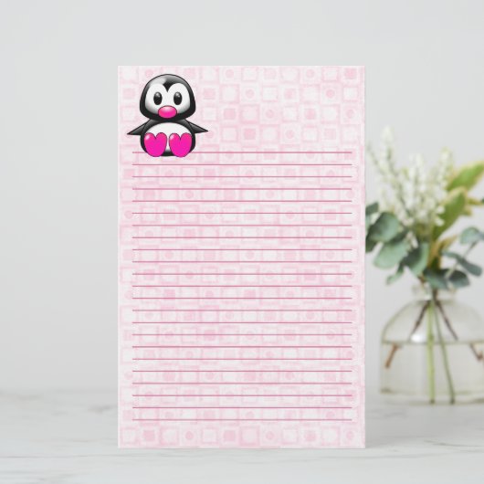 Cute Pink Penguin Briefpapier (Staand voorkant)