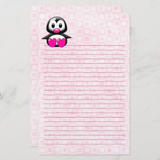 Cute Pink Penguin Lined Briefpapier (Voorkant / Achterkant)