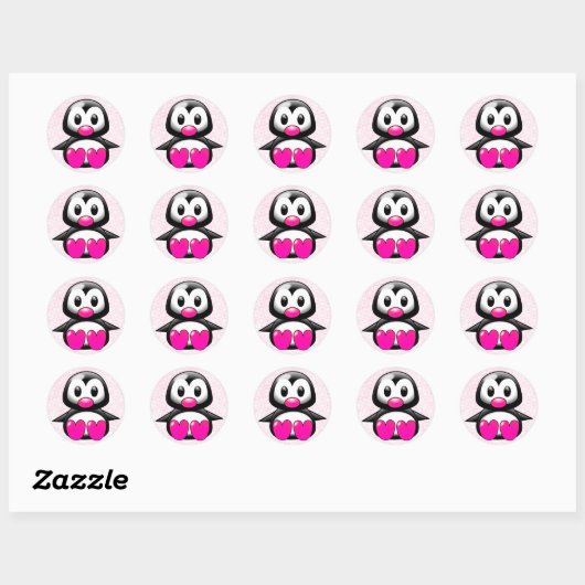 Cute Pink Penguin Ronde Sticker (Vel)