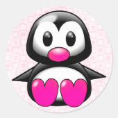Cute Pink Penguin Ronde Sticker (Voorkant)