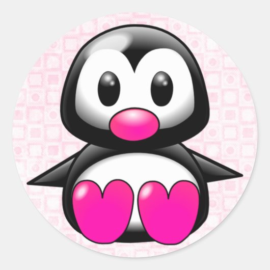 Cute Pink Penguin Ronde Sticker (Voorkant)