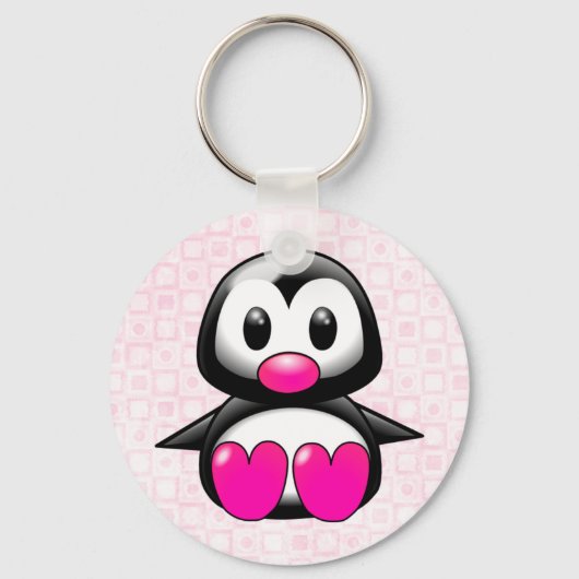 Cute Pink Penguin Sleutelhanger (Voorkant)