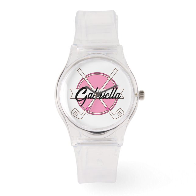 Cute Pink Personalized Golf Clubs Monogram  Horloge (Voorkant)