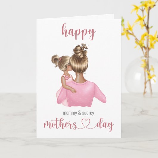 Cute Pink Personalized Moederdag Kaart (Gele Bloem)