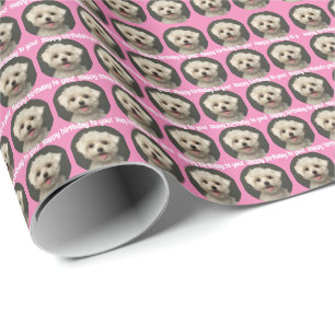 Cute Pink Pet Photo Patroon Happy Birthday Cadeaupapier
