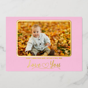 Cute Pink Photo Template Folie Holiday Card Folie Feestdagenkaart