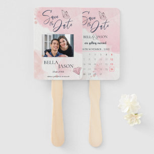 Cute Pink Photo Weddenschap Save the Date Calendar Handwaaier