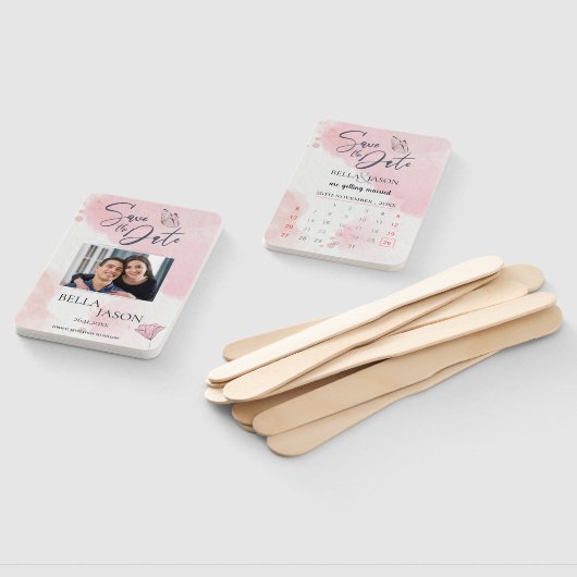 Cute Pink Photo Weddenschap Save the Date Calendar Handwaaier (Niet-gemonteerd)