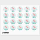 Cute Pink Pig; Blauwgroen Damask Ronde Sticker (Vel)