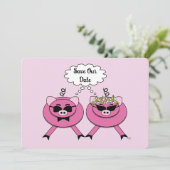 Cute Pink Pig Couple Save the Date | Back Photo Kaart (Staand voorkant)