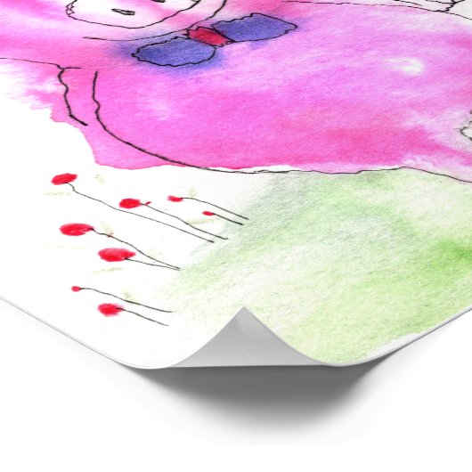 Cute Pink Pig en Bird Poster 8x10" (Hoek)