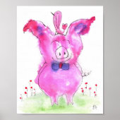 Cute Pink Pig en Bird Poster 8x10" (Voorkant)