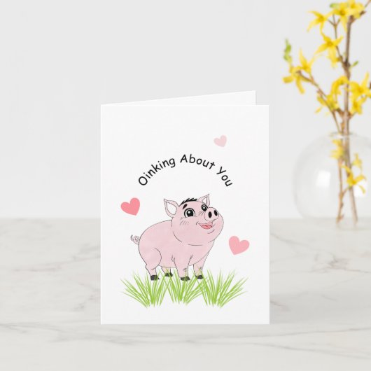 Cute pink pig for Valentine Kaart (Gele Bloem)