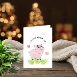Cute pink pig for Valentine Kaart