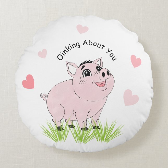 Cute pink pig for Valentine Rond Kussen (Voorkant)