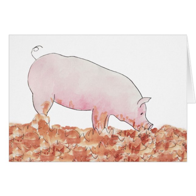 Cute Pink Pig in Mud Funny Waterverf Animal Art (Voorkant Horizontaal)