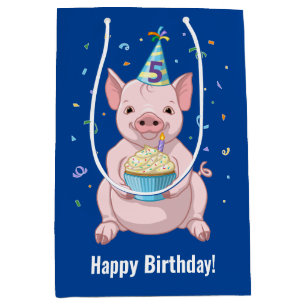 Cute Pink Pig Kids Birthday Animal Cake Pet Medium Cadeauzakje