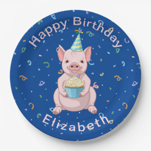 Cute Pink Pig Kids Birthday Animal Cake Pet Papieren Bordje