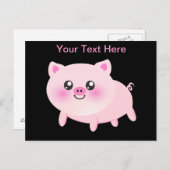 Cute Pink Pig op Black Briefkaart (Voorkant / Achterkant)