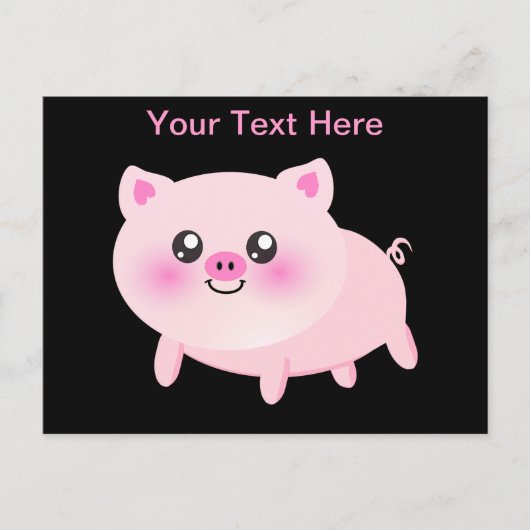 Cute Pink Pig op Black Briefkaart (Voorkant)