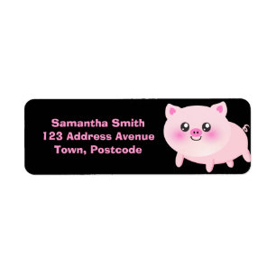 Cute Pink Pig op Black Etiket