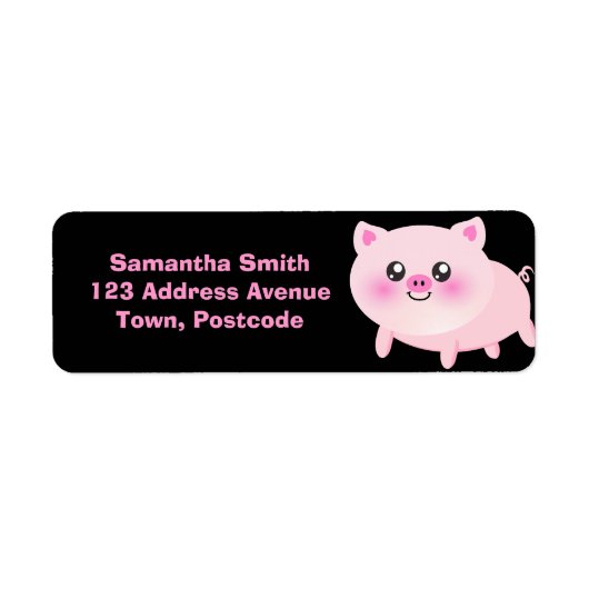 Cute Pink Pig op Black Etiket (Voorkant)