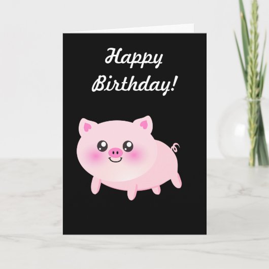 Cute Pink Pig op Black Kaart (Voorkant)
