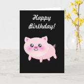 Cute Pink Pig op Black Kaart (Gele Bloem)
