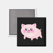 Cute Pink Pig op Black Magneet (Voorkant / Achterkant)