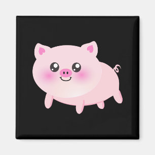 Cute Pink Pig op Black Magneet