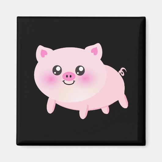 Cute Pink Pig op Black Magneet (Voorkant)