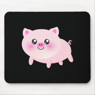 Cute Pink Pig op Black Muismat