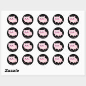 Cute Pink Pig op Black Ronde Sticker (Vel)