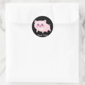 Cute Pink Pig op Black Ronde Sticker (Tas)