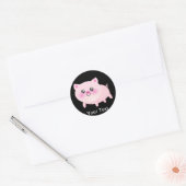 Cute Pink Pig op Black Ronde Sticker (Envelop)