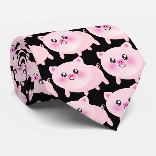 Cute Pink Pig op Black Stropdas (Opgerold)