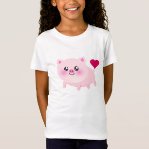 Cute Pink Pig op Black T-shirt