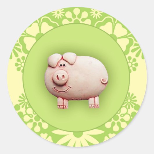 Cute Pink Pig Ronde Sticker (Voorkant)