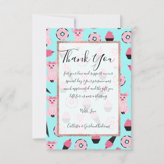 Cute Pink Piggy Donut Ice Cone Patroon Bedankkaart (Voorkant)