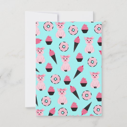 Cute Pink Piggy Donut Ice Cone Patroon Bedankkaart (Achterkant)