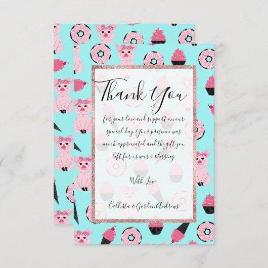 Cute Pink Piggy Donut Ice Cone Patroon Bedankkaart (Voorkant / Achterkant)