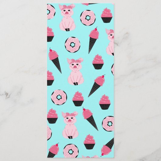 Cute Pink Piggy Donut Ice Cone Patroon Menu (Achterkant)